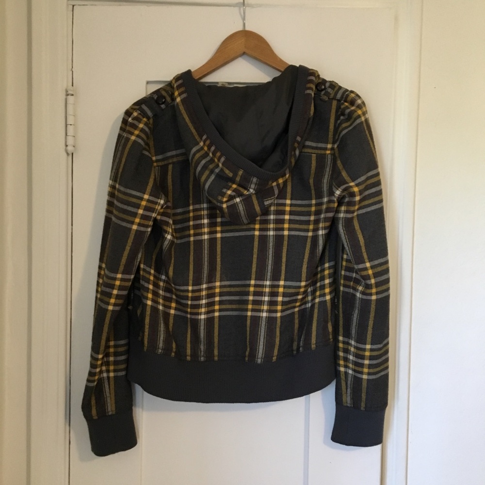 Gray & Yellow Plaid Zip-Up Hooded Jacket - Picture 2 of 5